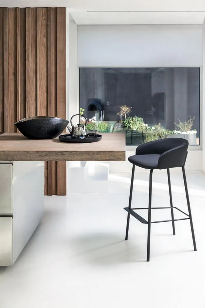 Wam by Bross Italy - Luxury Upholstered Barstool in Black Lacquered Metal