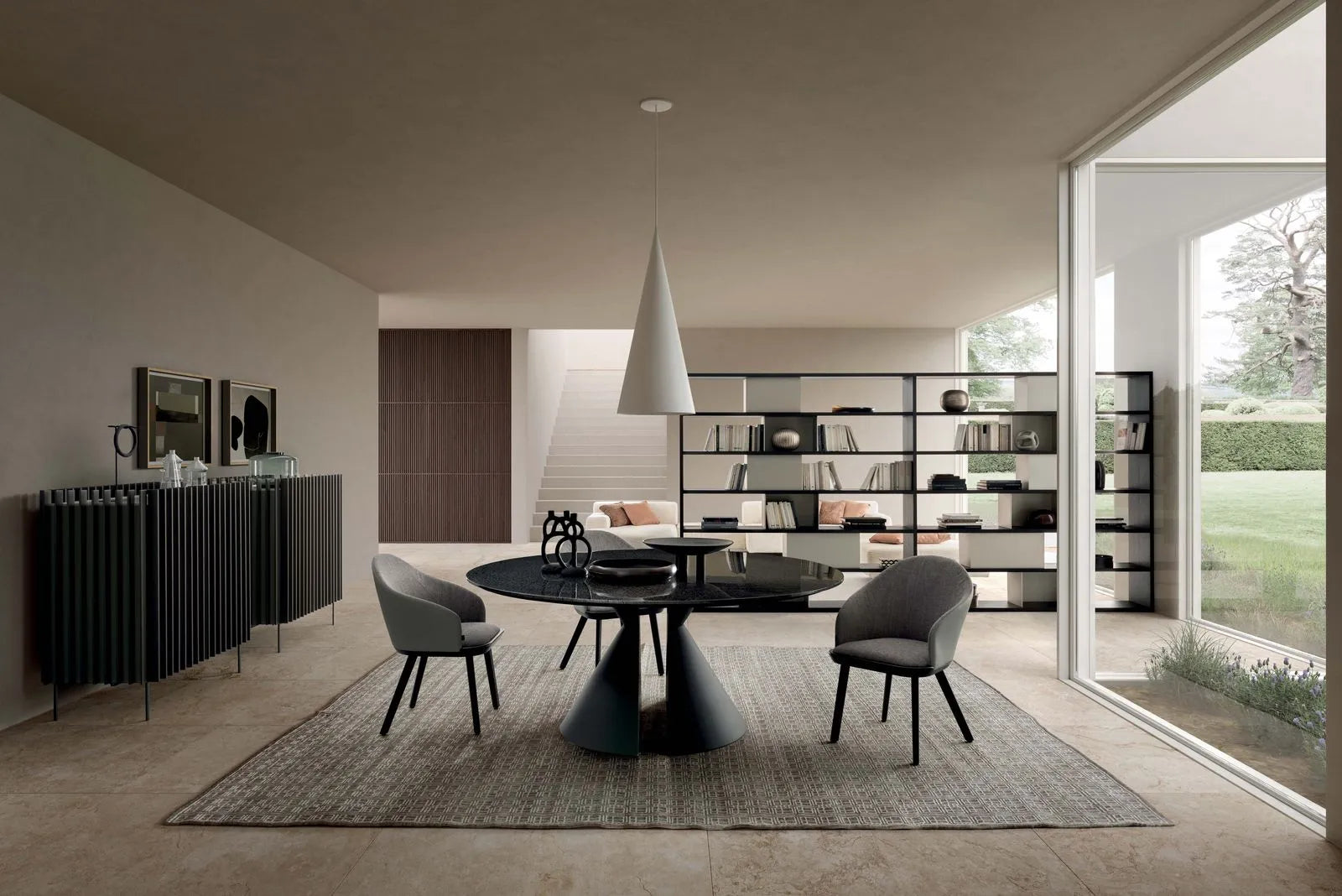 Nimbo by Presotto - Luxury Round Dining Table with Hourglass Base