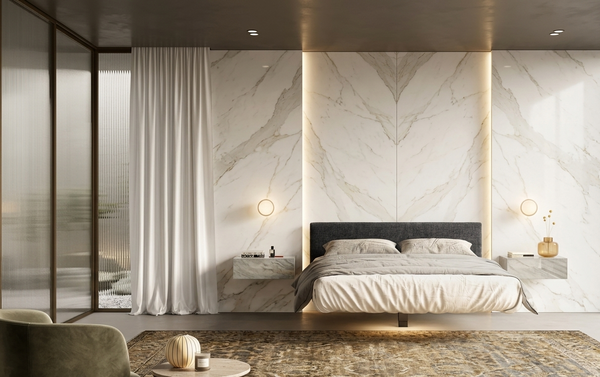 Fluttua Medium High Headboard King Size Bed by LAGO
