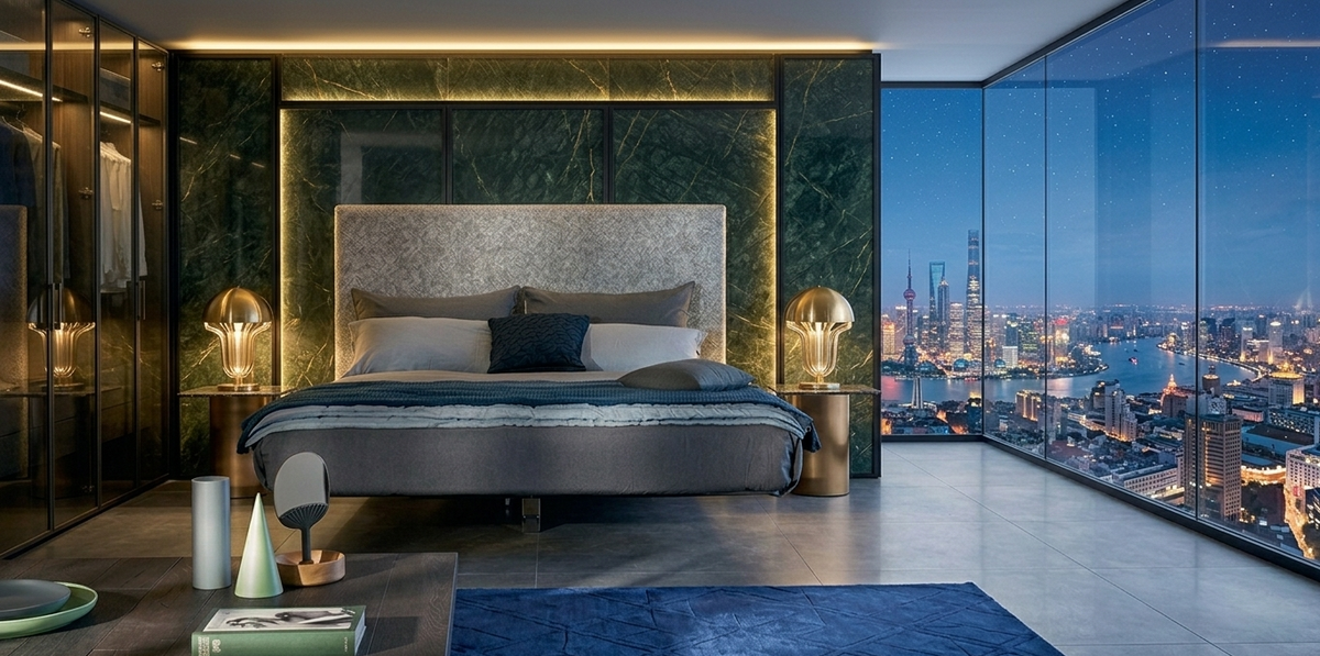 Fluttua High Headboard King Size Bed by LAGO
