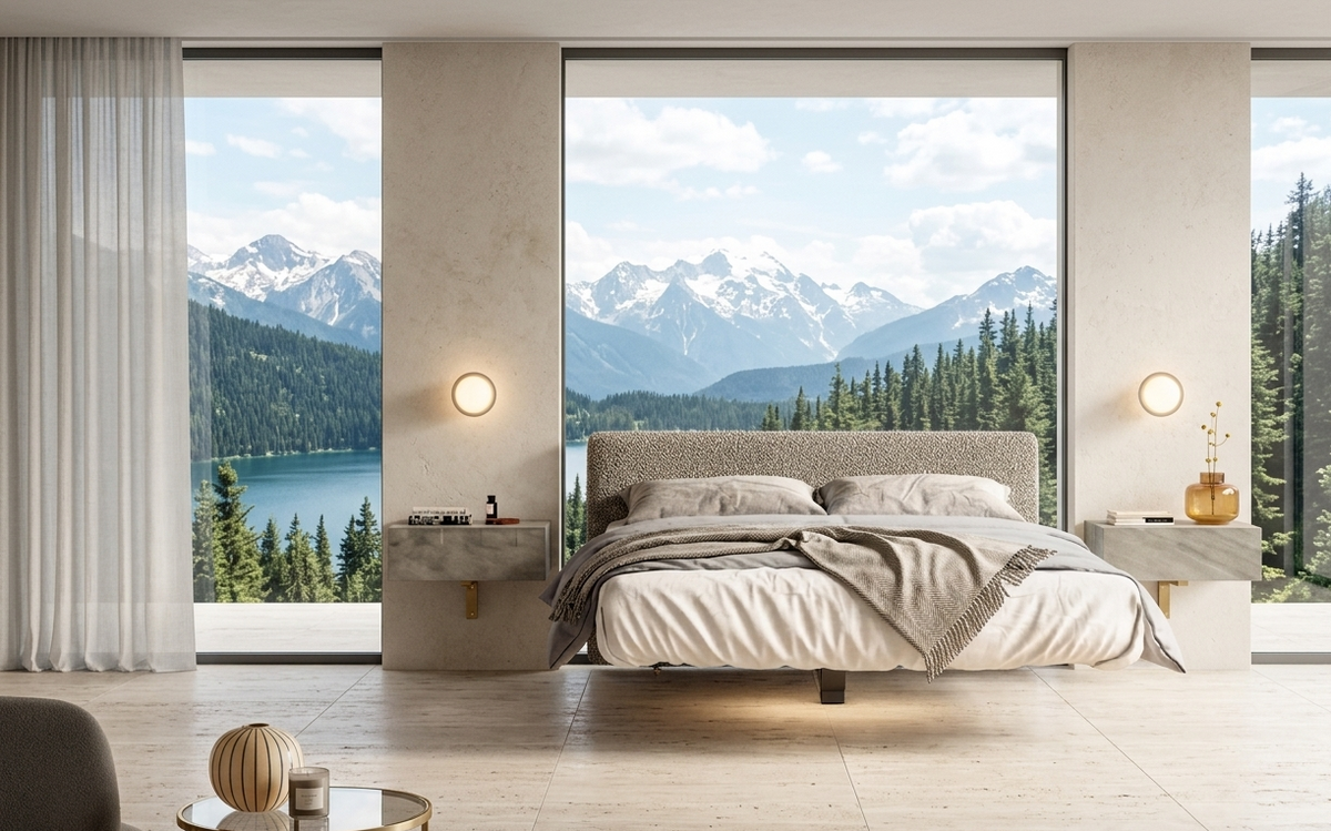 Fluttua Medium High Headboard King Size Bed by LAGO