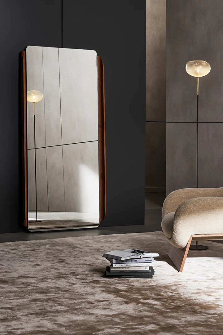Olos Mirror by Bonaldo - Luxury LED Floor Mirror with Curved Wood Frame