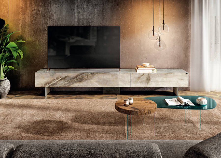 Materia Wall-Mounted Glass TV Unit by LAGO