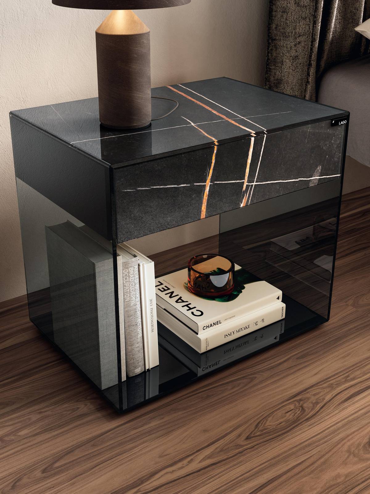 Upglass Drawer Bedside Table by Lago